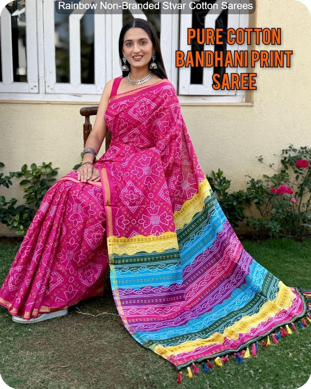 Rainbow Non-Branded Stvar Cotton Sarees