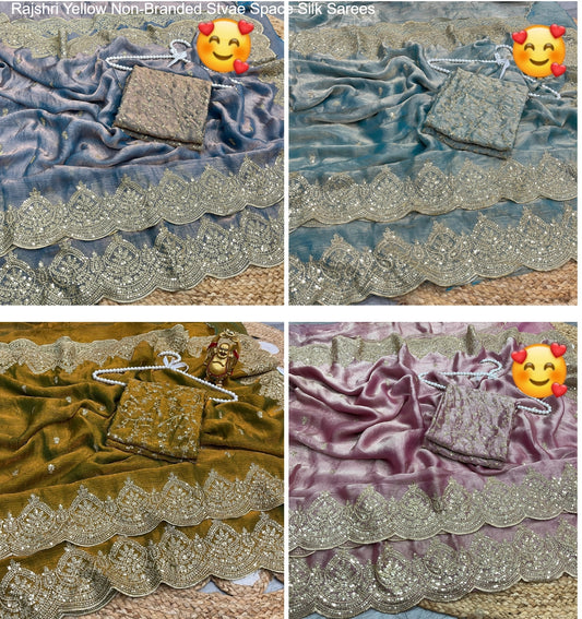 Rajshri Yellow Non-Branded Stvae Space Silk Sarees