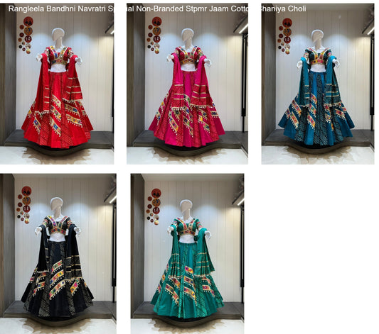 Rangleela Bandhni Navratri Special Non-Branded Stpmr Jaam Cotton Chaniya Choli