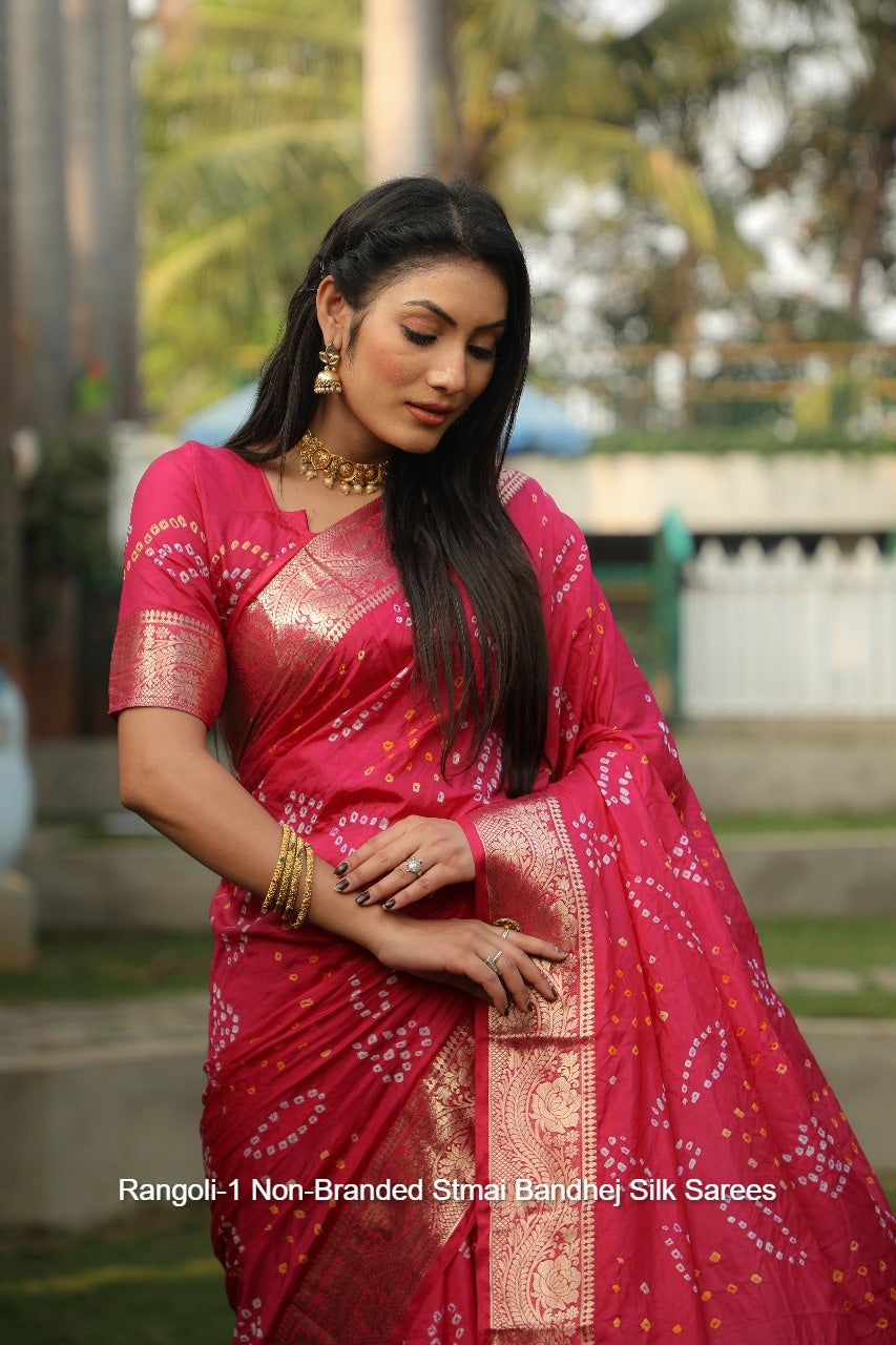 Rangoli-1 Non-Branded Stmai Bandhej Silk Sarees