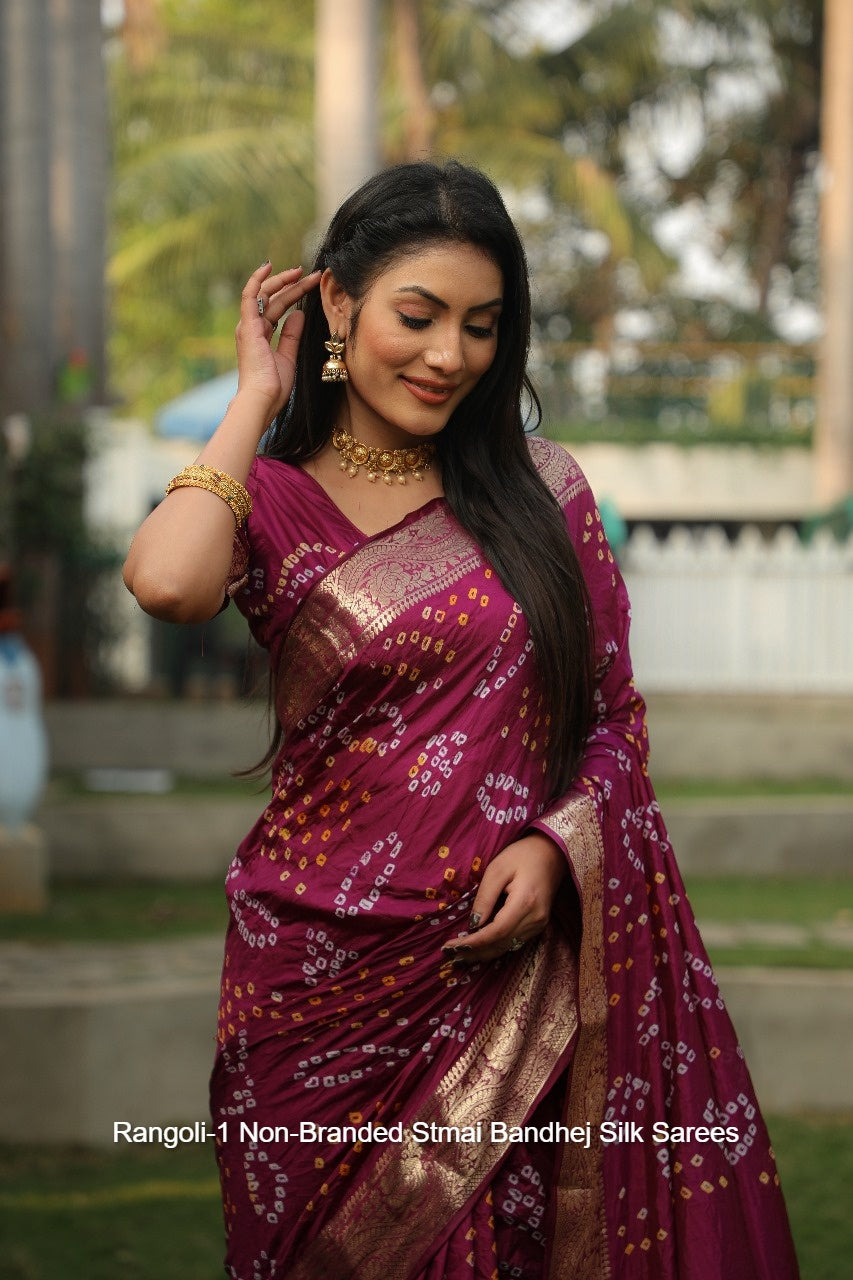 Rangoli-1 Non-Branded Stmai Bandhej Silk Sarees