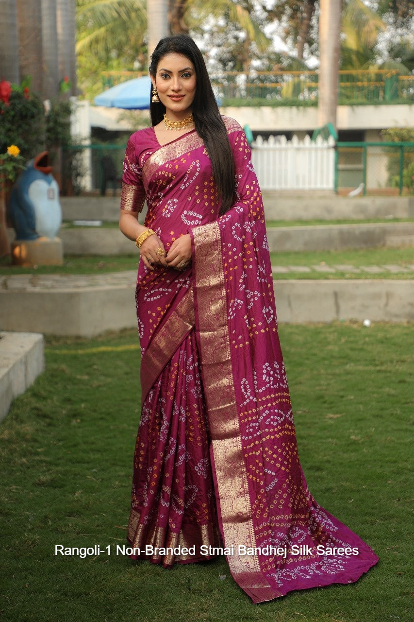 Rangoli-1 Non-Branded Stmai Bandhej Silk Sarees