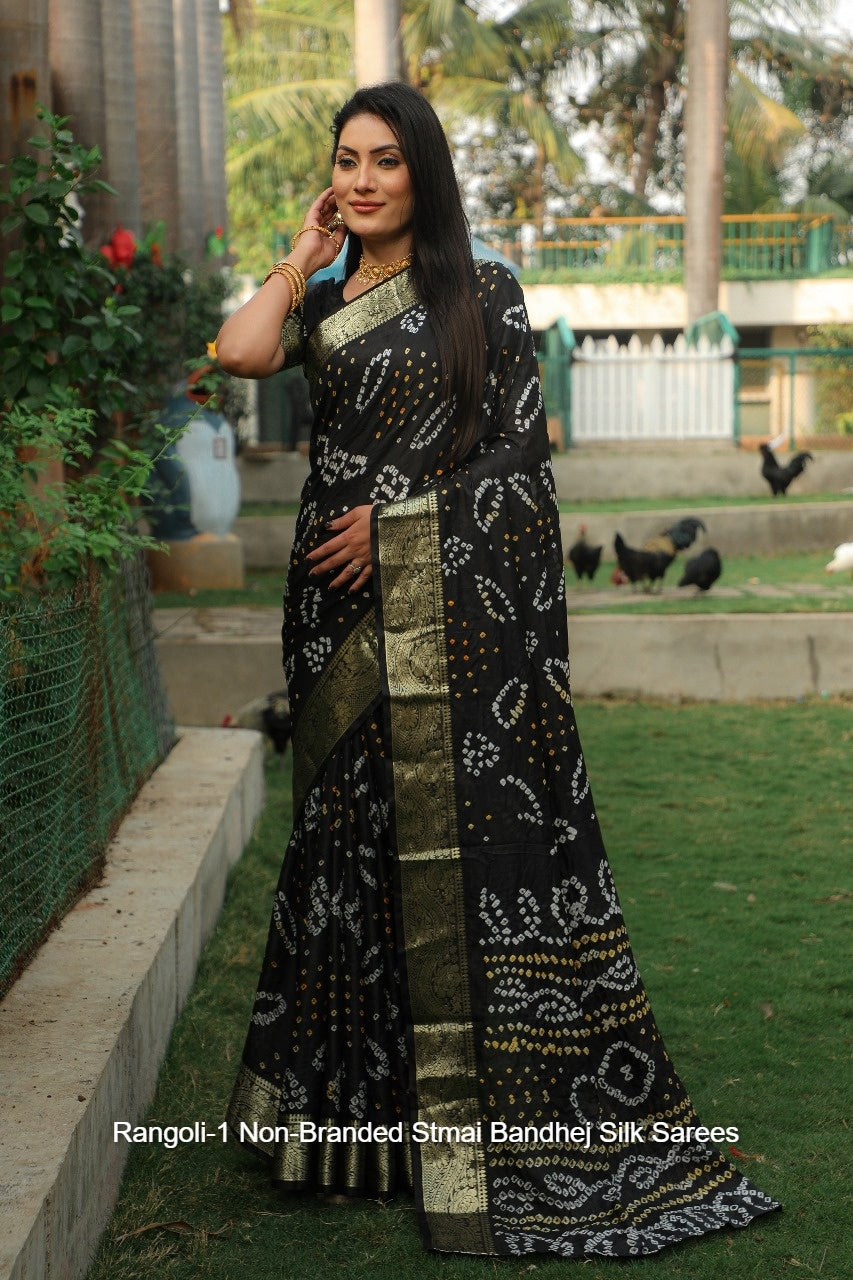 Rangoli-1 Non-Branded Stmai Bandhej Silk Sarees