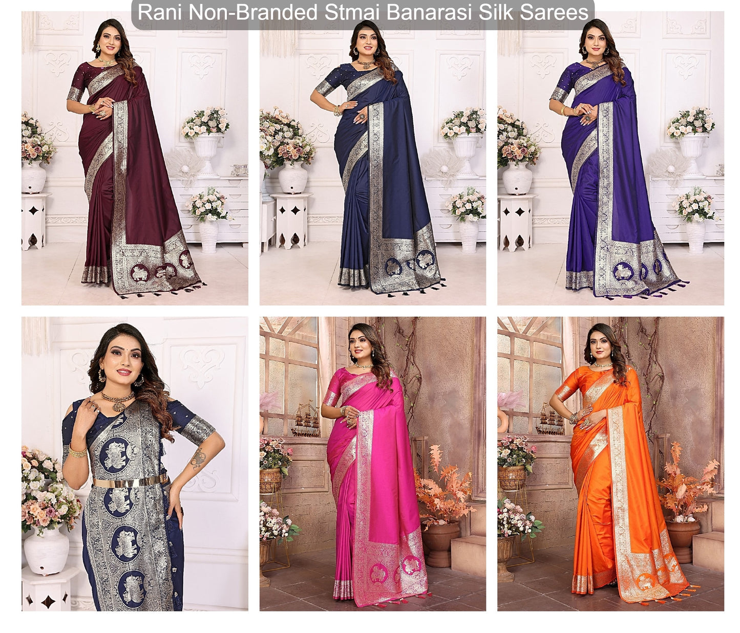 Rani Non-Branded Stmai Banarasi Silk Sarees