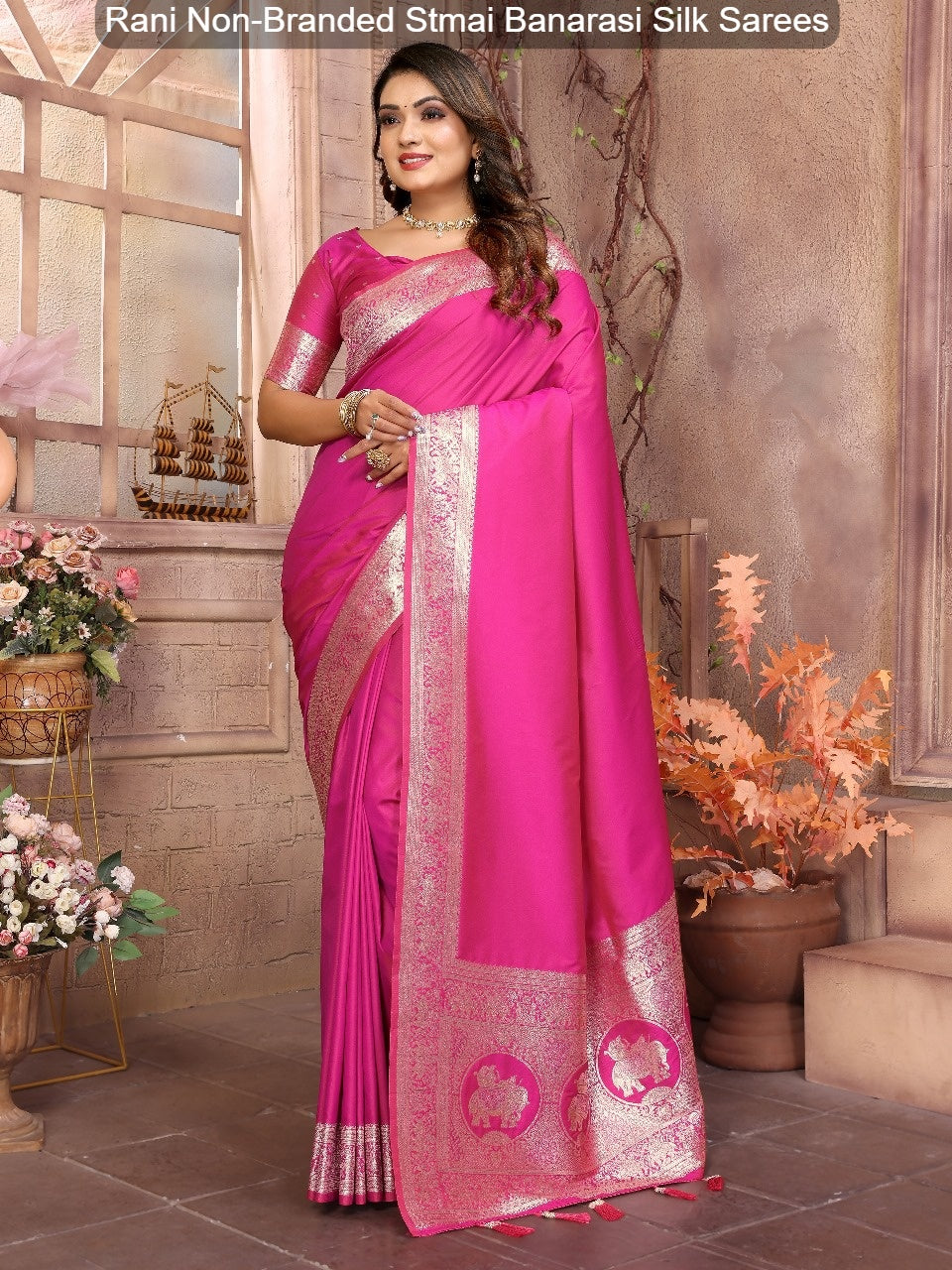 Rani Non-Branded Stmai Banarasi Silk Sarees