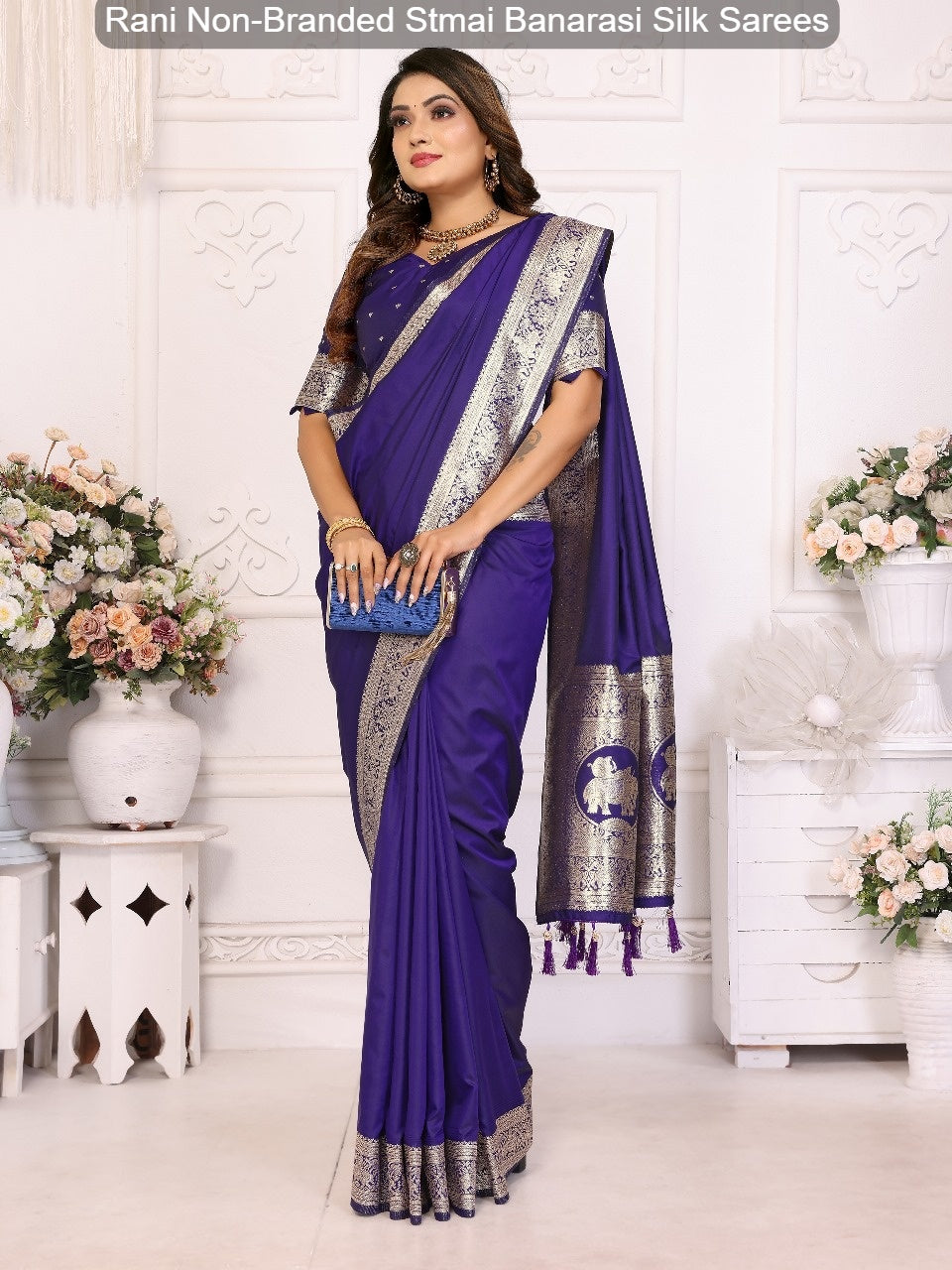 Rani Non-Branded Stmai Banarasi Silk Sarees