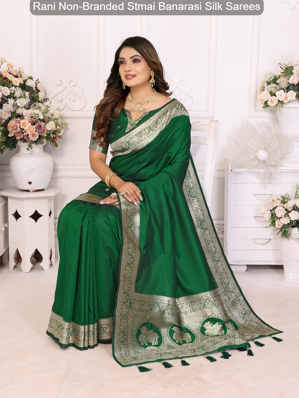 Rani Non-Branded Stmai Banarasi Silk Sarees