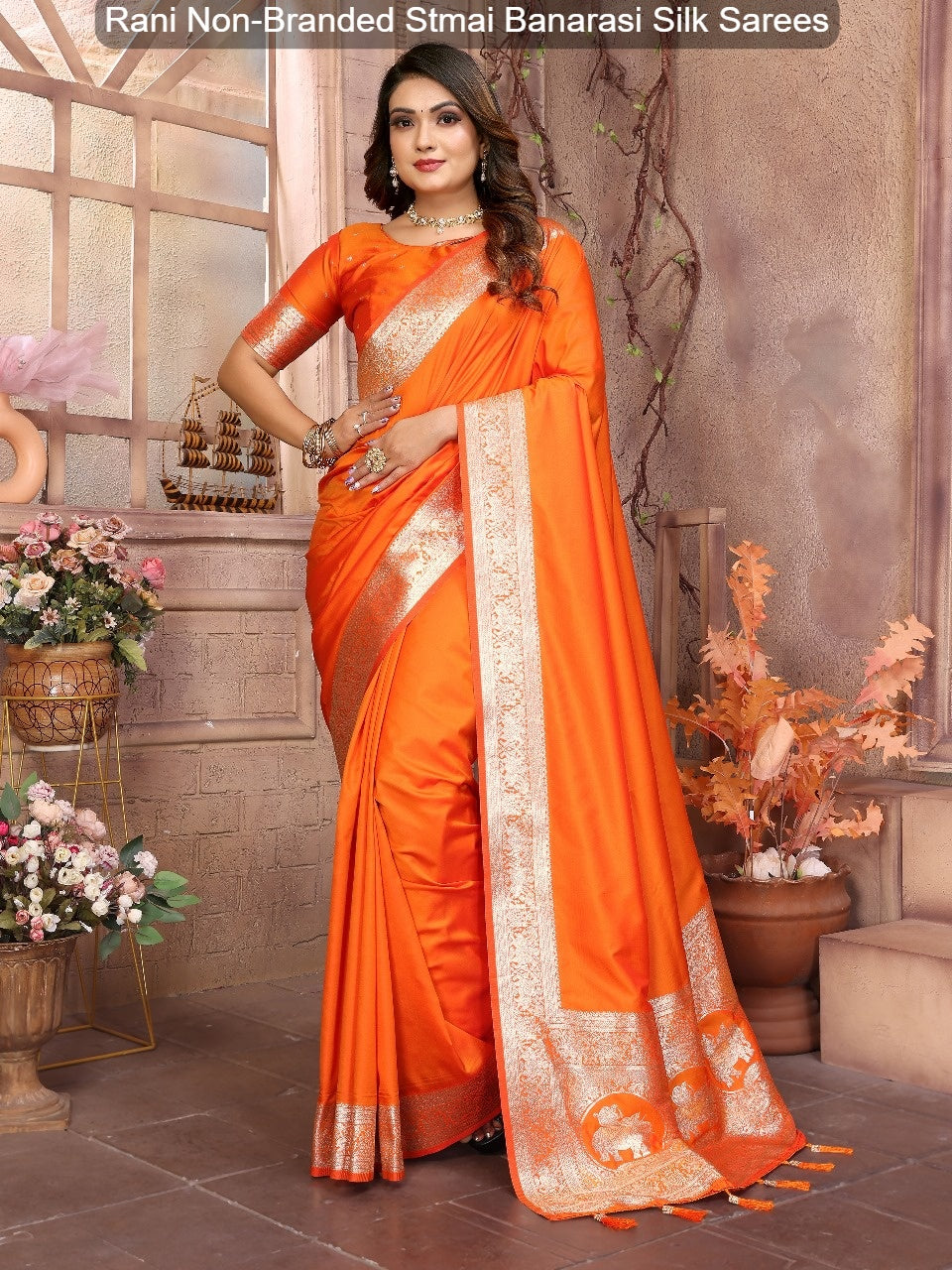 Rani Non-Branded Stmai Banarasi Silk Sarees