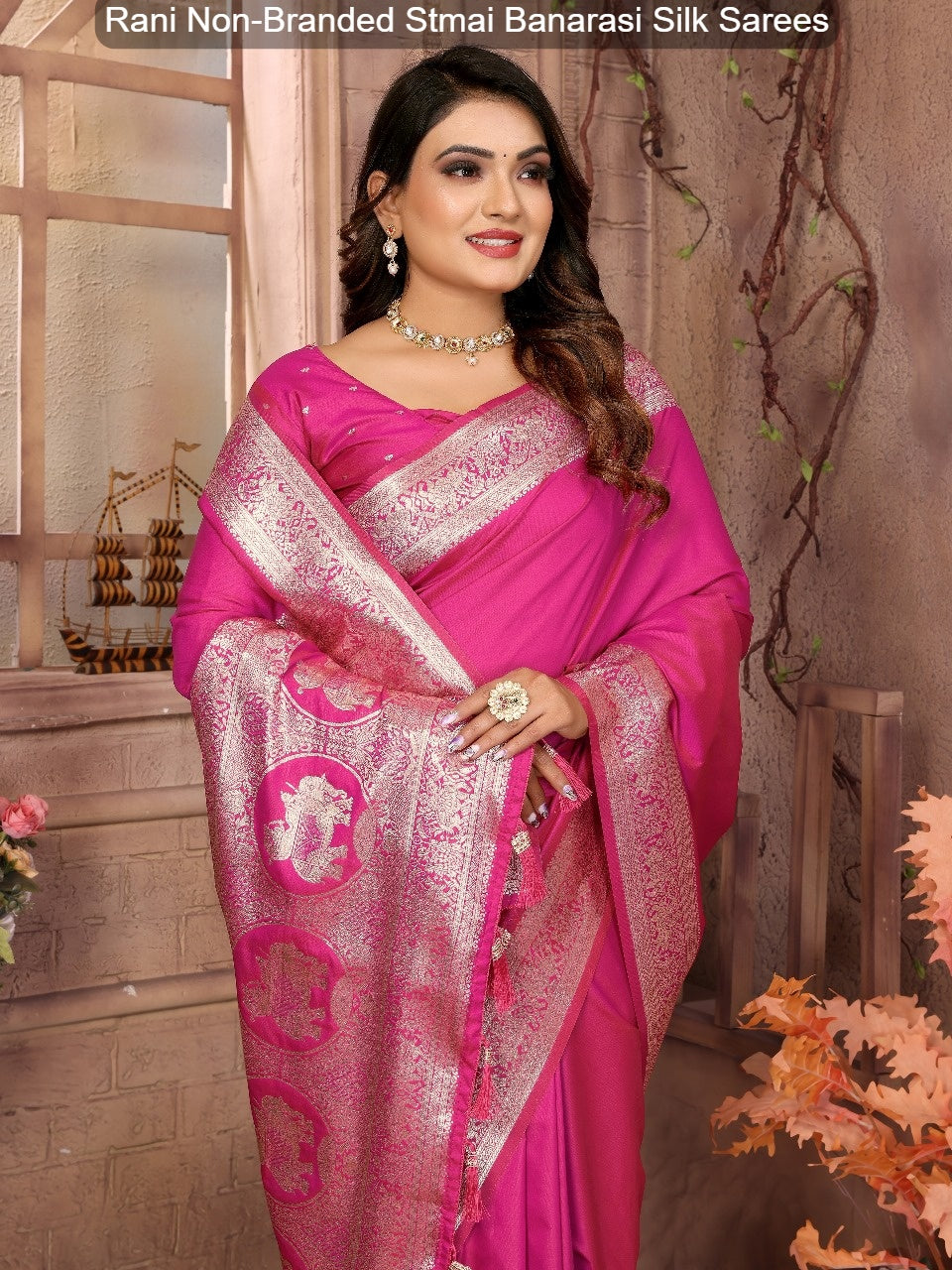 Rani Non-Branded Stmai Banarasi Silk Sarees