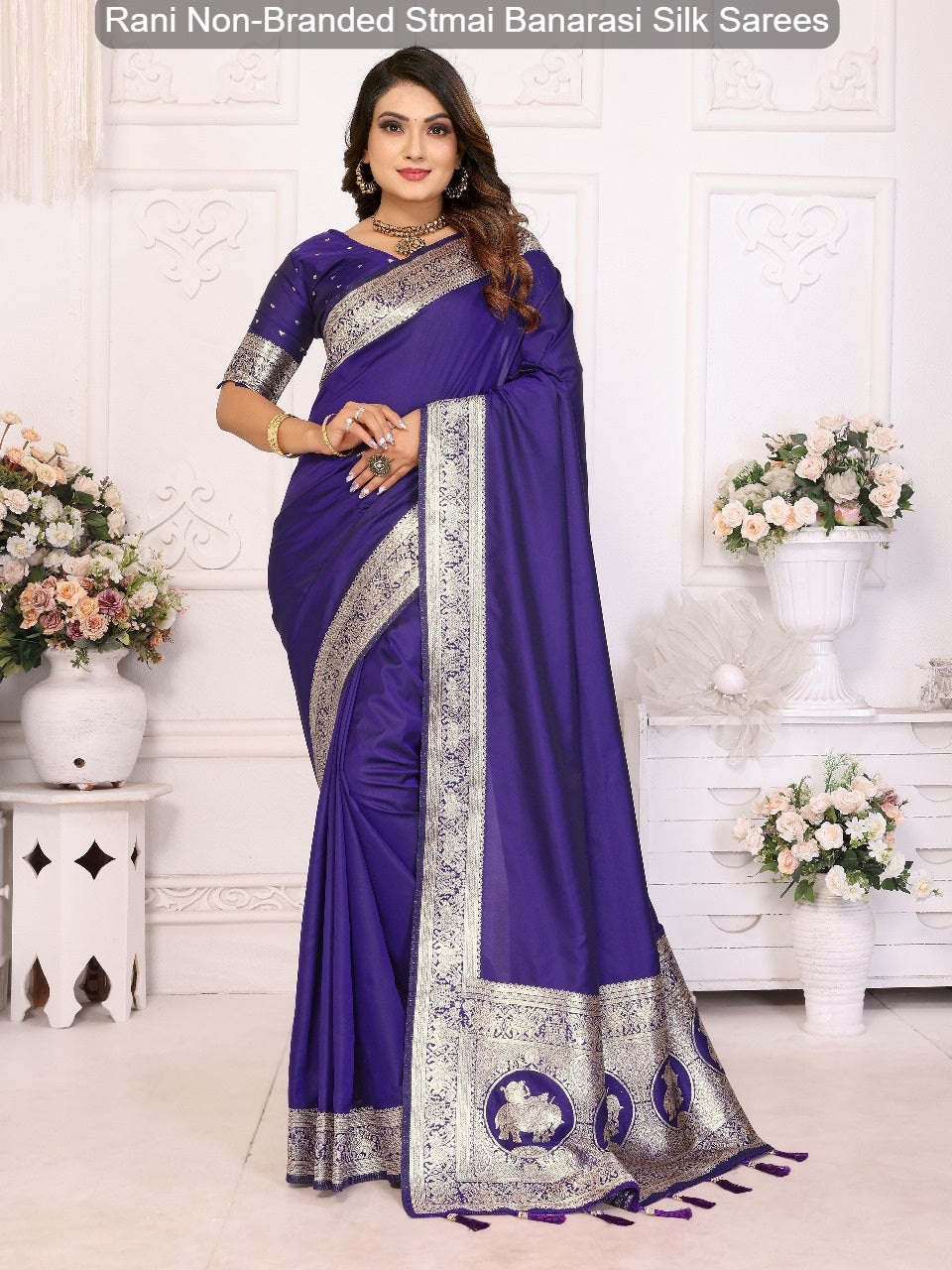Rani Non-Branded Stmai Banarasi Silk Sarees