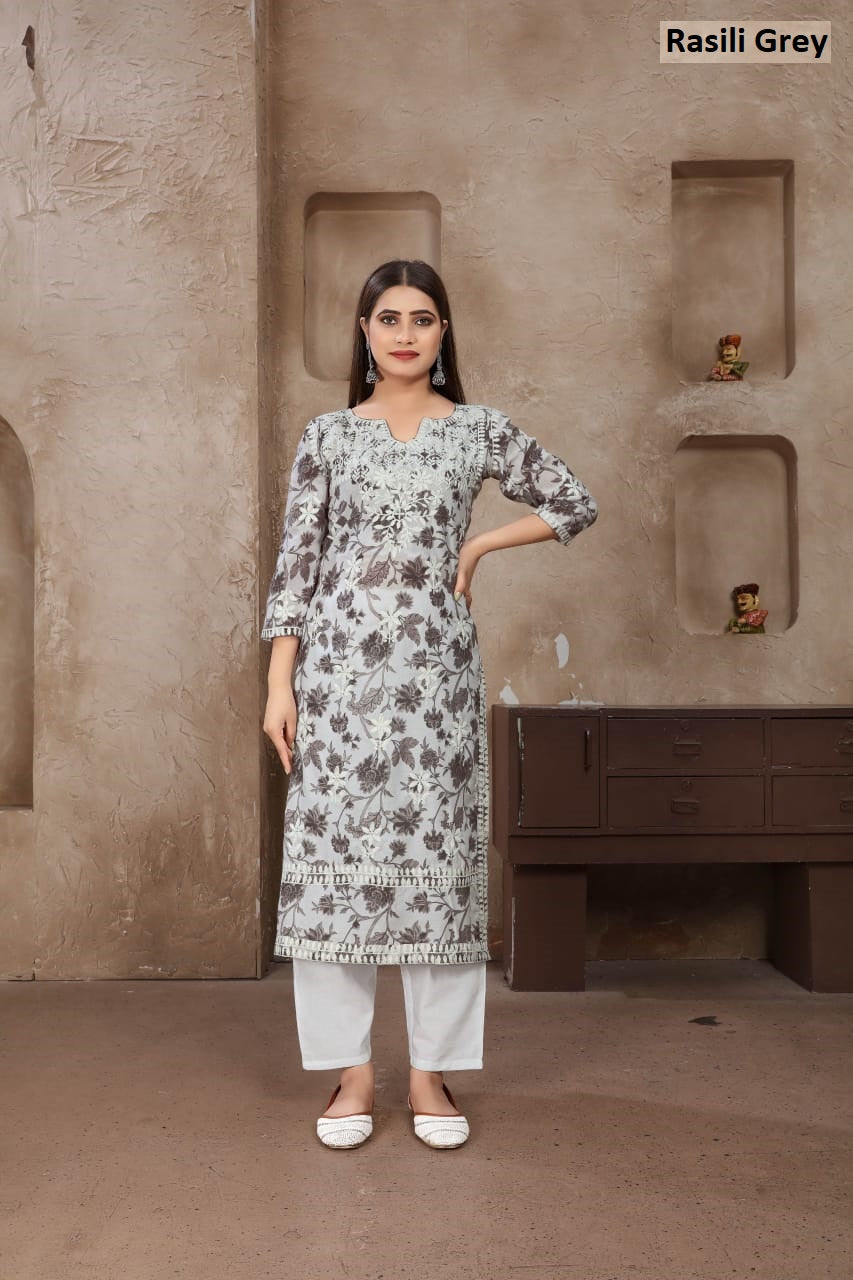 Rasika Grey Rasili Nx Print Kurti Pant Set