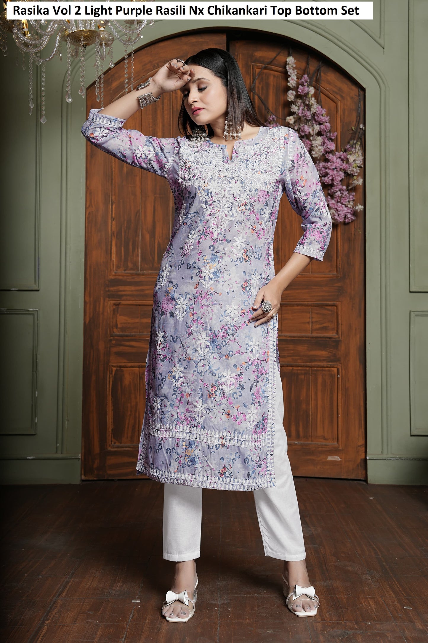 Rasika Vol 2 Light Purple Rasili Nx Chikankari Top Bottom Set