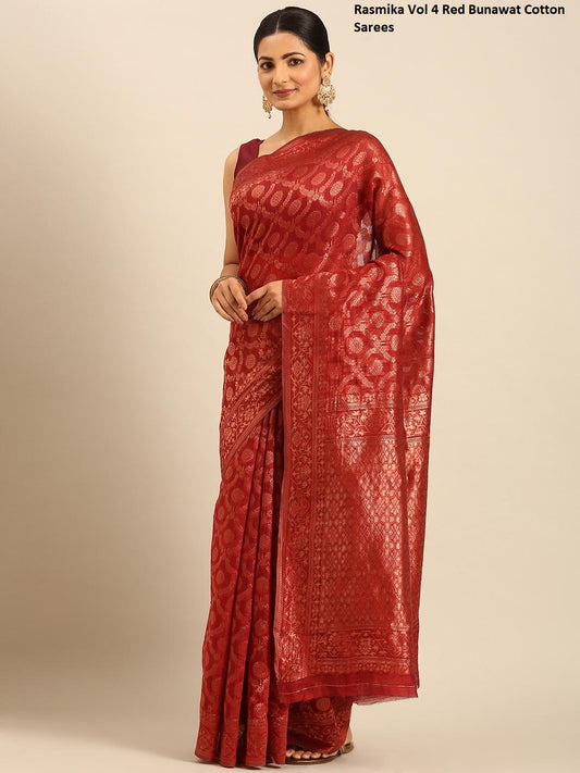 Rasmika Vol 4 Red Bunawat Cotton Sarees