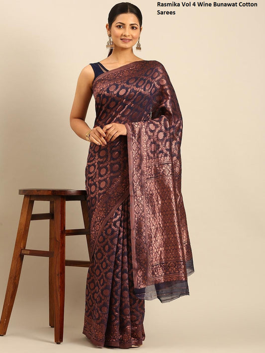 Rasmika Vol 4 Wine Bunawat Cotton Sarees