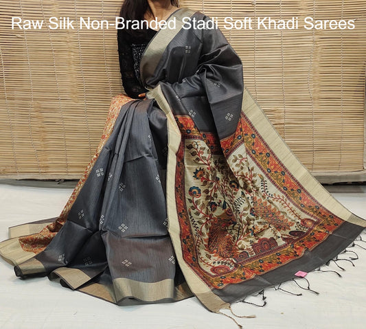 Raw Silk Non-Branded Stadi Soft Khadi Sarees