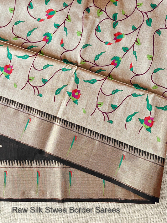 Raw Silk Stwea Border Sarees