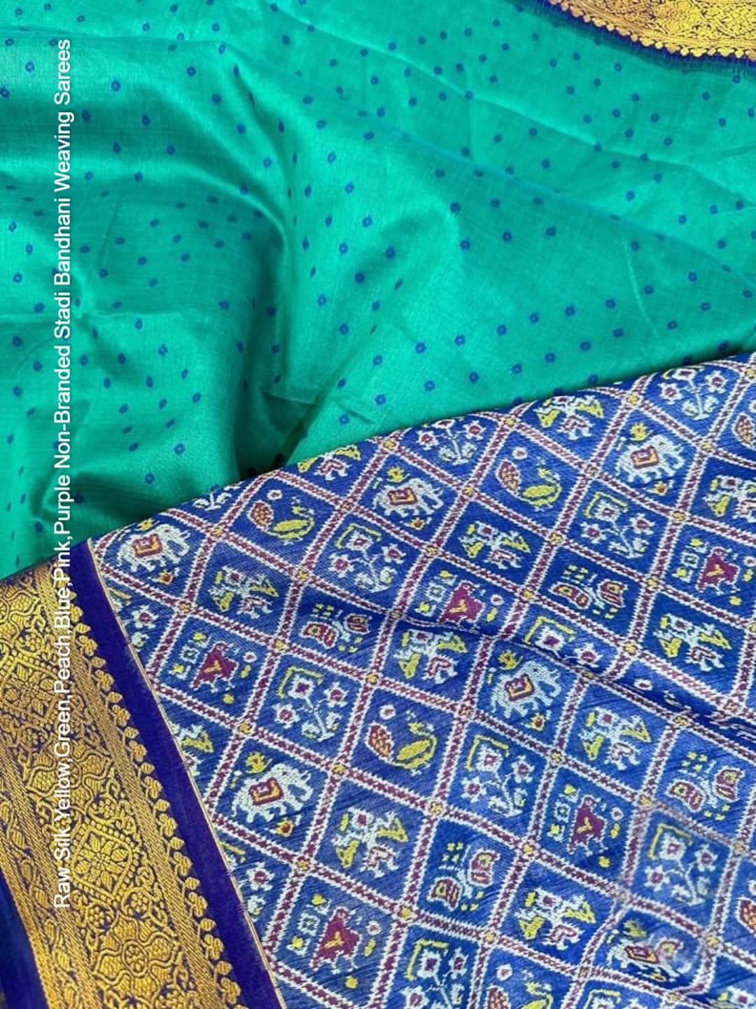 Raw Silk Yellow,Green,Peach,Blue,Pink,Purple Non-Branded Stadi Bandhani Weaving Sarees