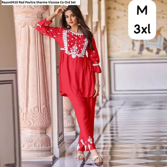 Rayon0410 Red Pavitra Sharma Viscose Co Ord Set