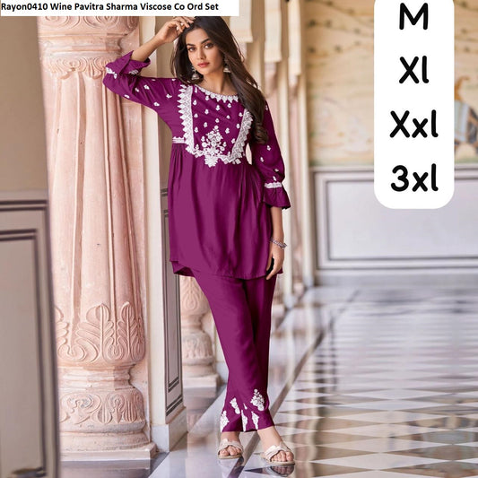 Rayon0410 Wine Pavitra Sharma Viscose Co Ord Set