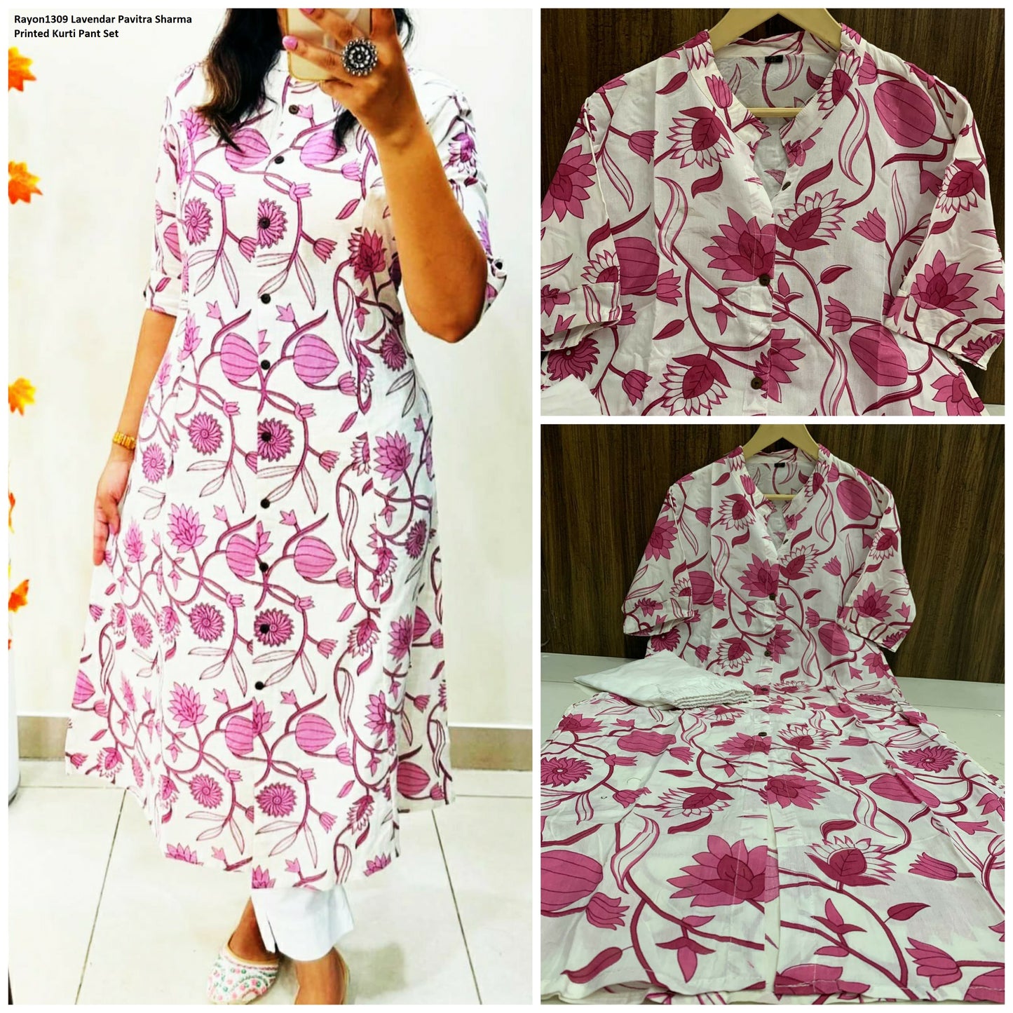 Rayon1309 Lavendar Pavitra Sharma Printed Kurti Pant Set