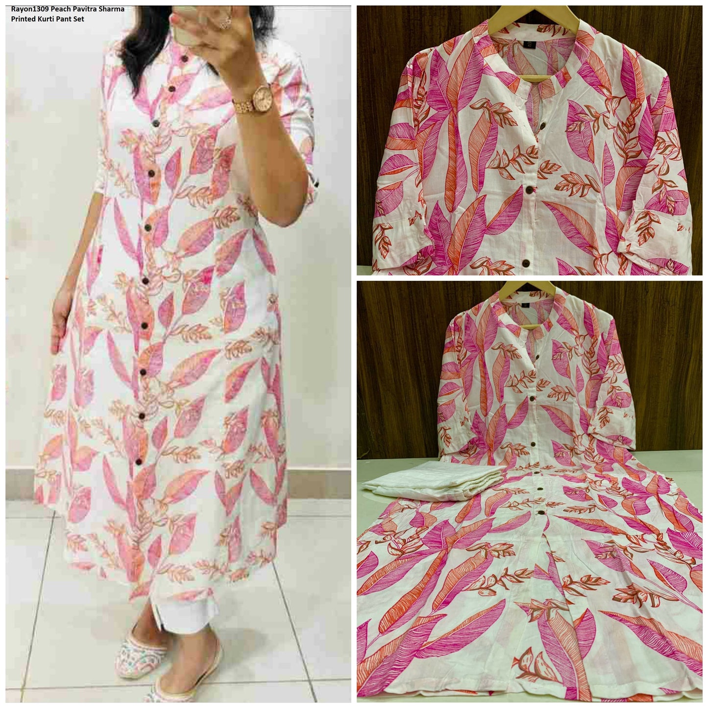 Rayon1309 Peach Pavitra Sharma Printed Kurti Pant Set
