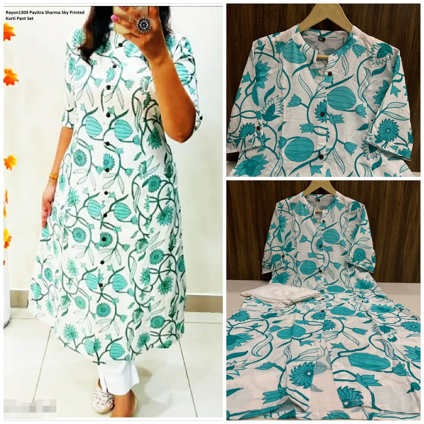 Rayon1309 Sky Pavitra Sharma Printed Kurti Pant Set