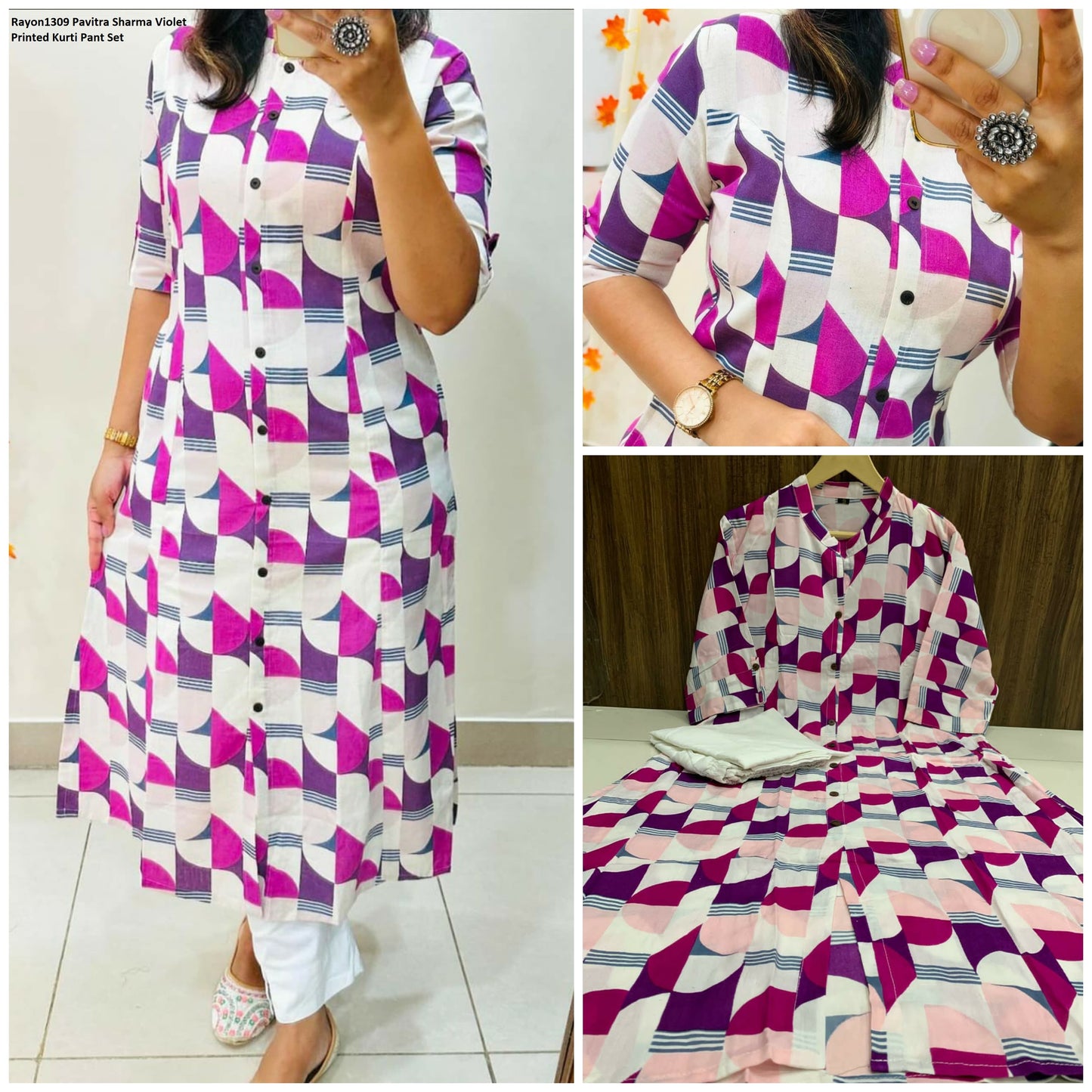 Rayon1309 Violet Pavitra Sharma Printed Kurti Pant Set