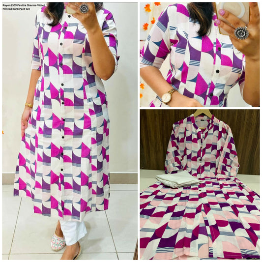 Rayon1309 Violet Pavitra Sharma Printed Kurti Pant Set