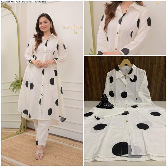 Rayon1309 White Pavitra Sharma Printed Kurti Pant Set