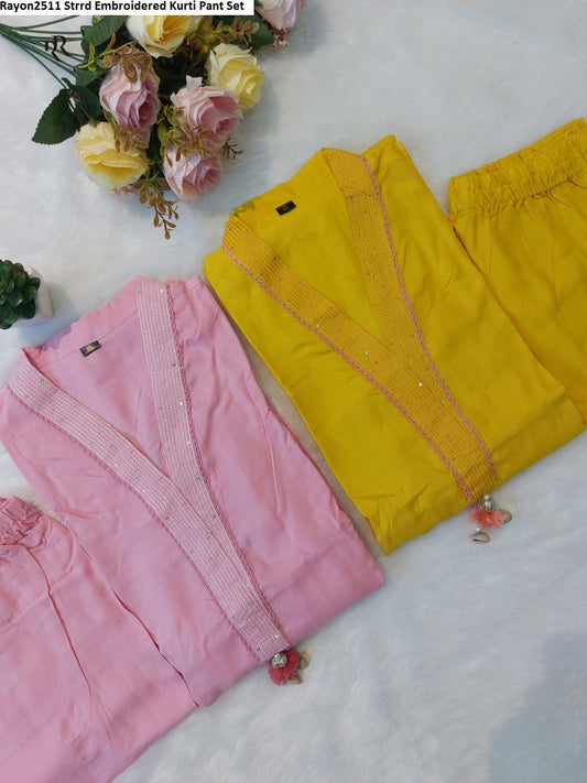 Rayon2511 Strrd Embroidered Kurti Pant Set