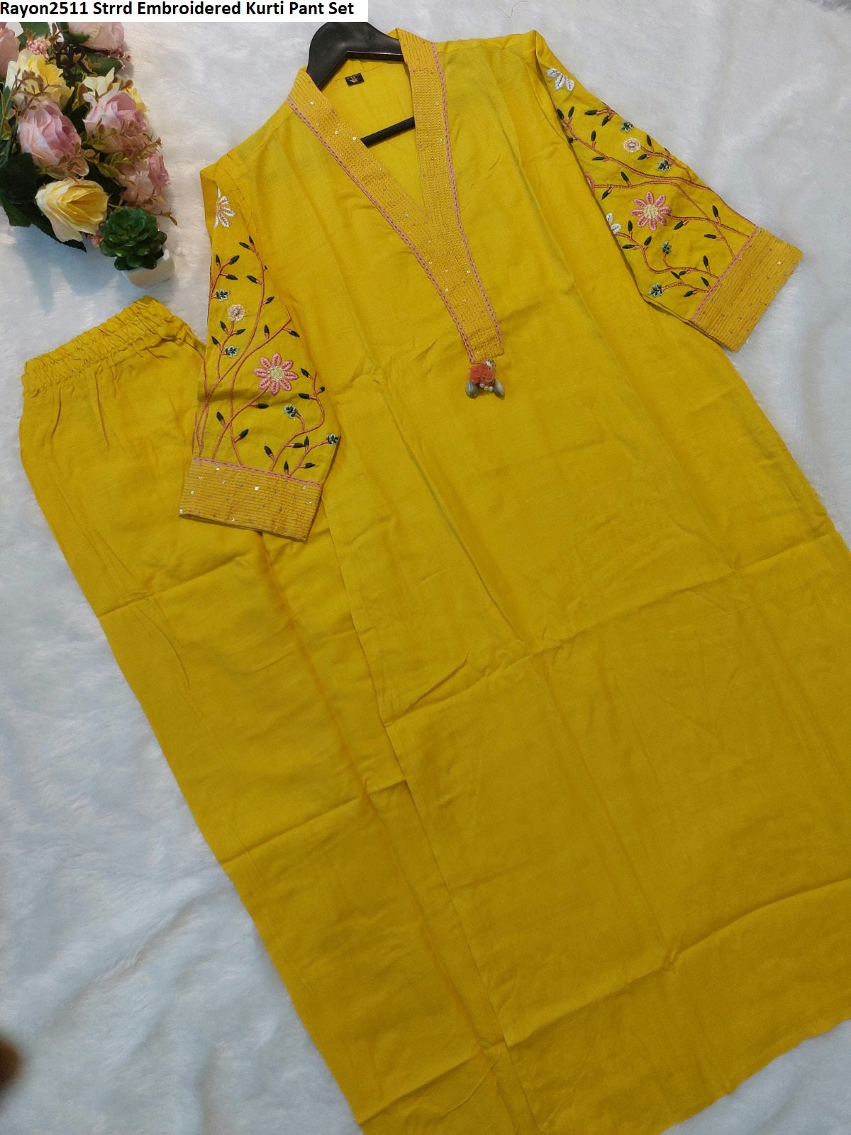 Rayon2511 Strrd Embroidered Kurti Pant Set