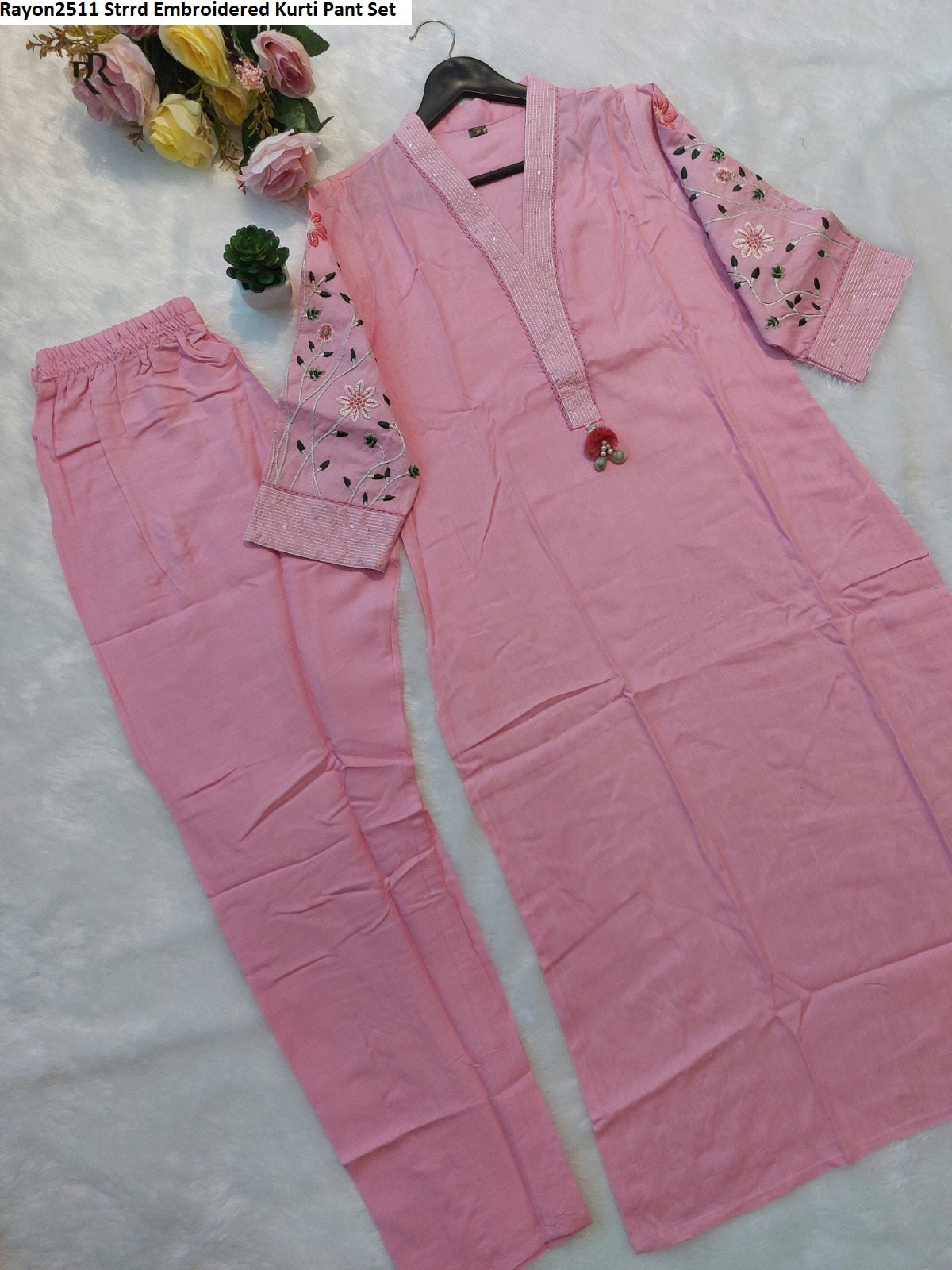 Rayon2511 Strrd Embroidered Kurti Pant Set