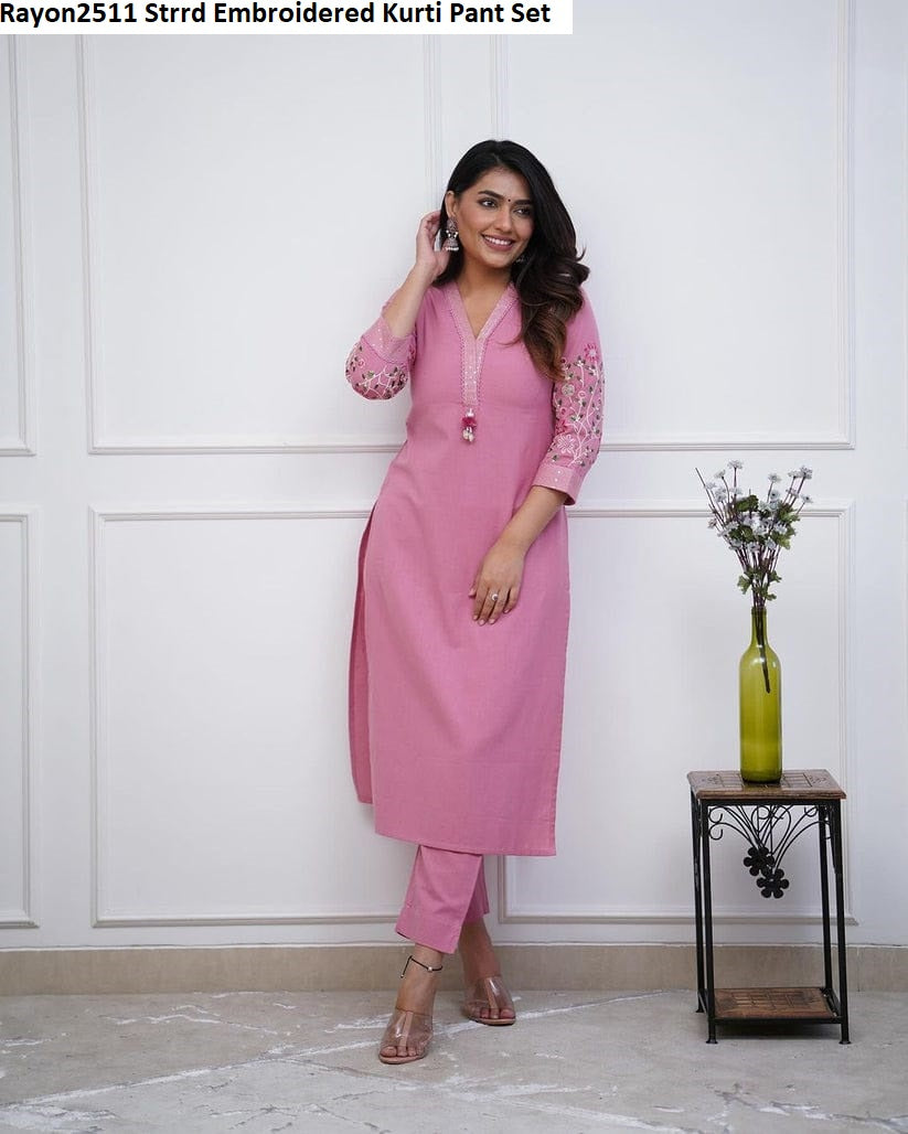 Rayon2511 Strrd Embroidered Kurti Pant Set