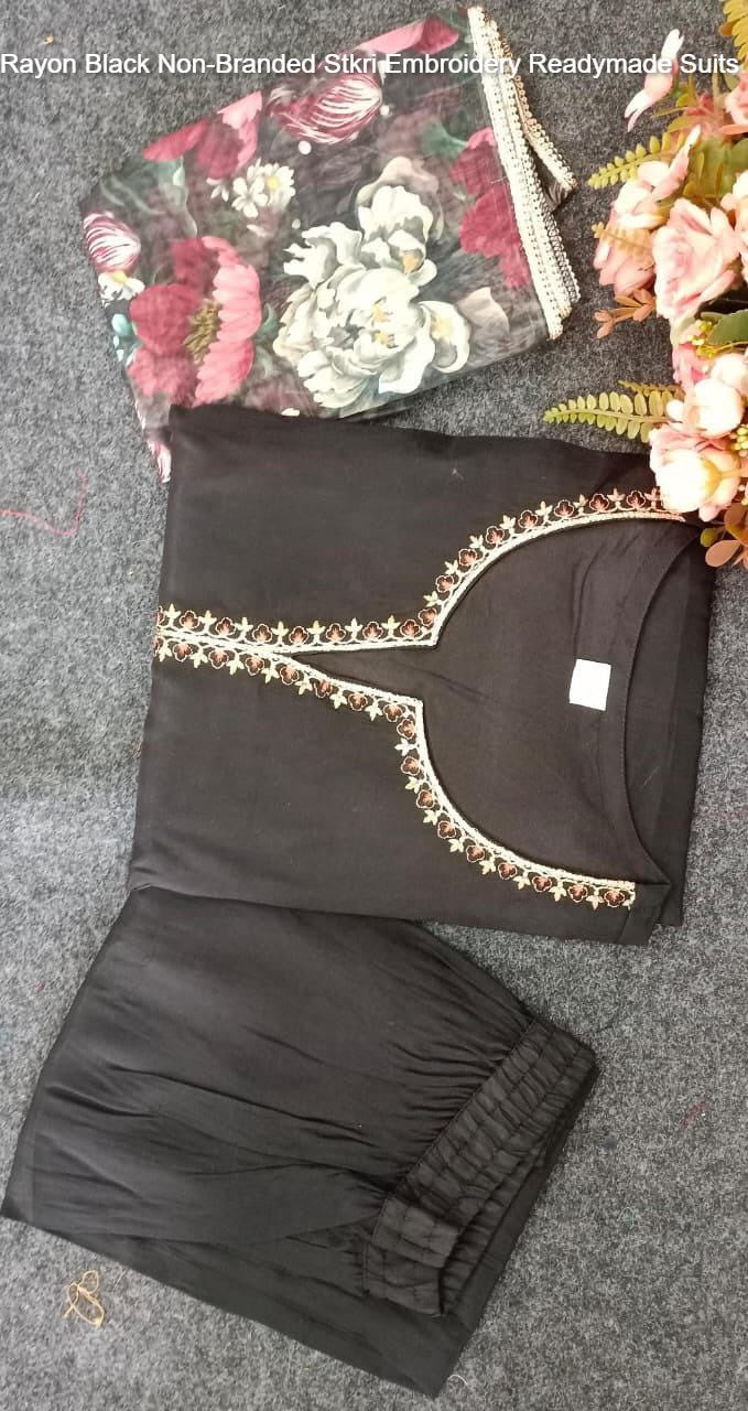 Rayon Black Non-Branded Stkri Embroidery Readymade Suits