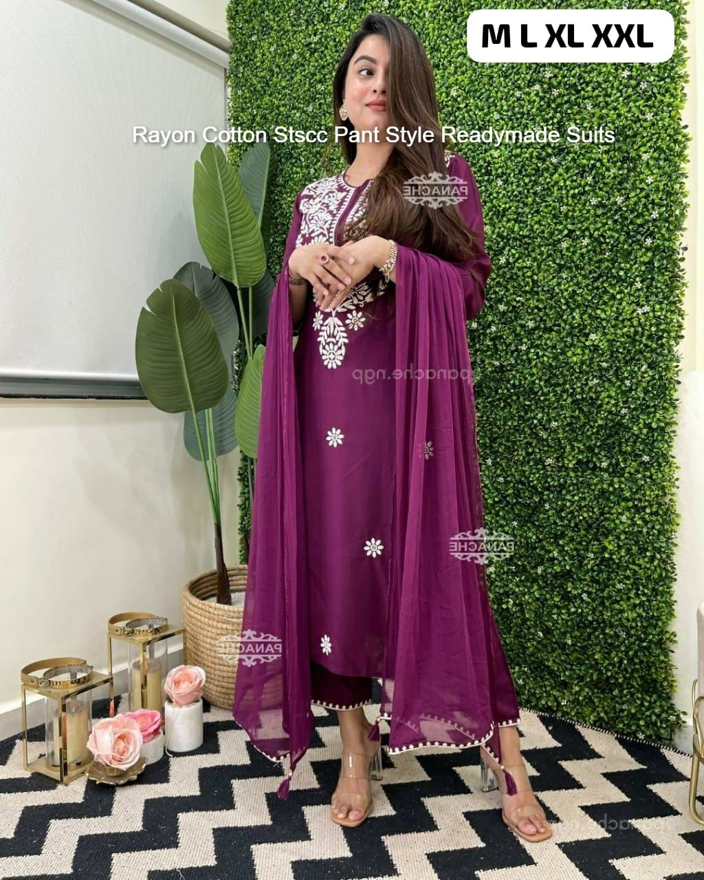 Rayon Cotton Stscc Pant Style Readymade Suits