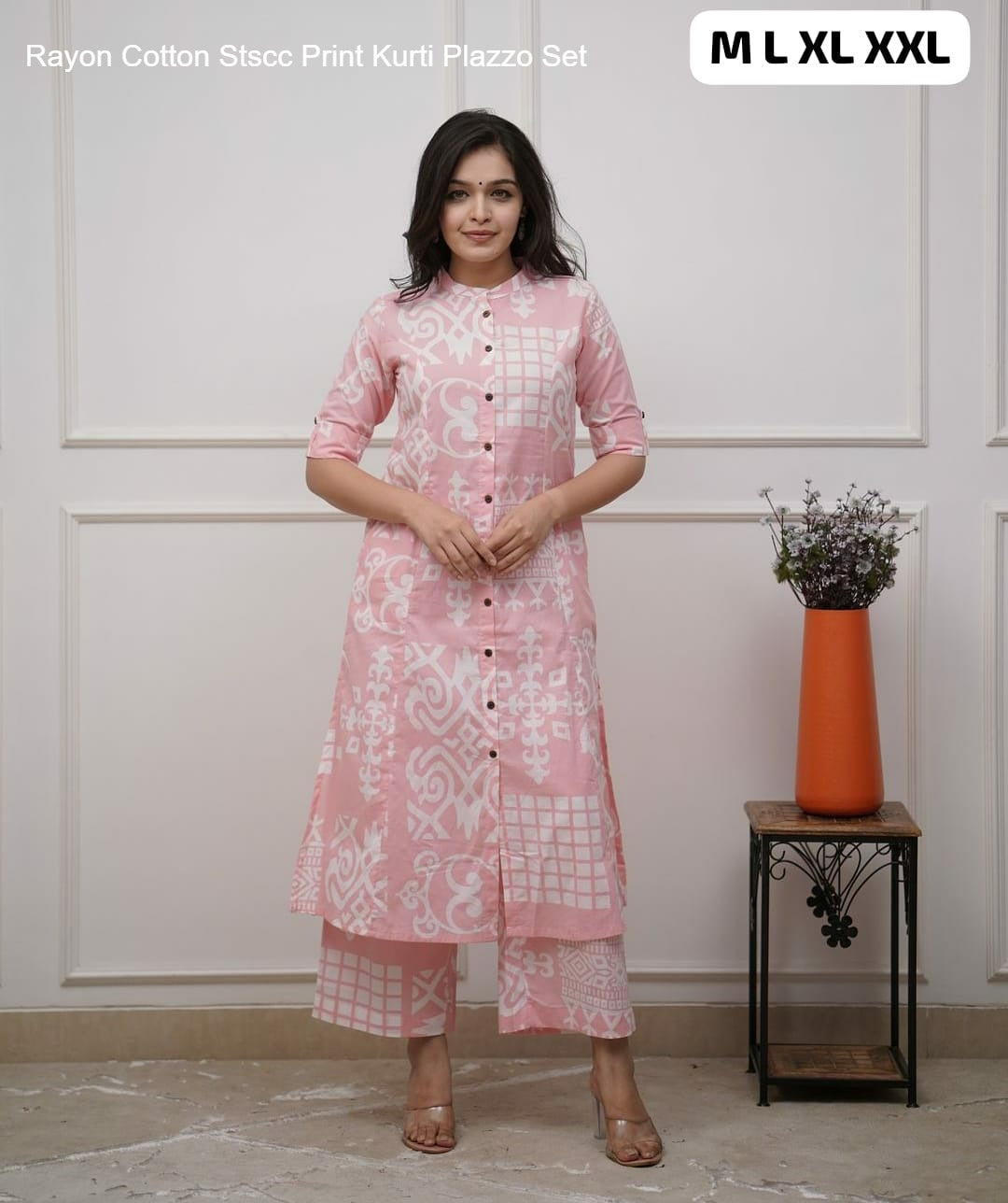 Rayon Cotton Stscc Print Kurti Plazzo Set
