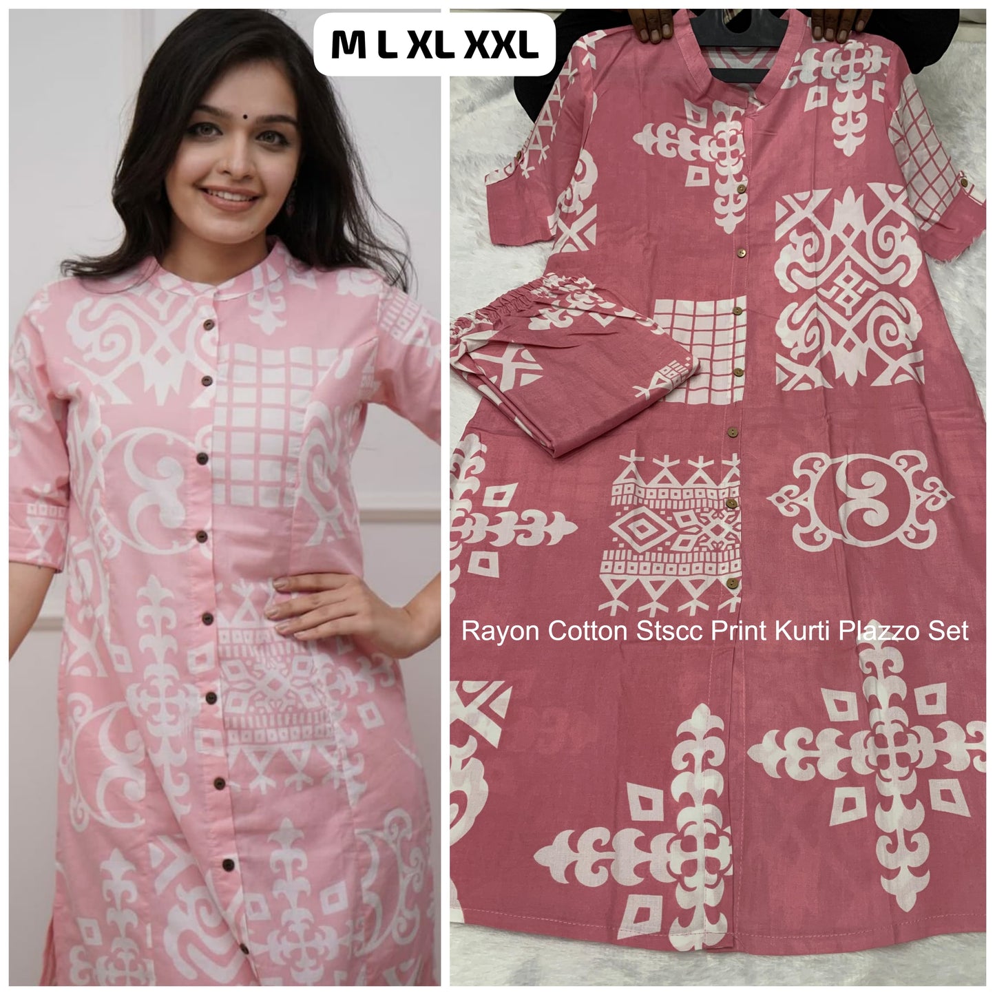 Rayon Cotton Stscc Print Kurti Plazzo Set