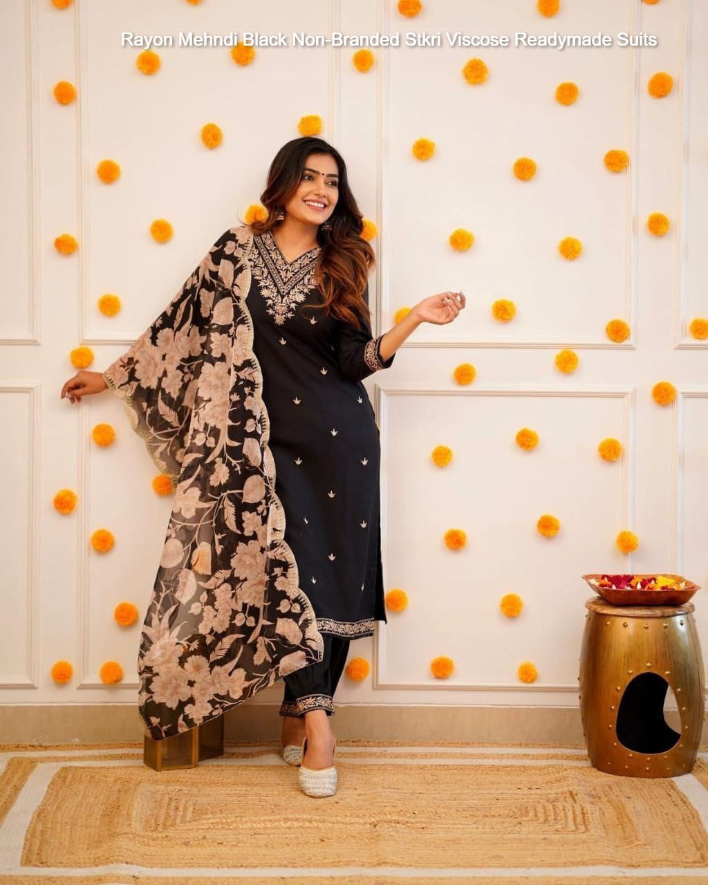 Rayon Mehndi Black Non-Branded Stkri Viscose Readymade Suits
