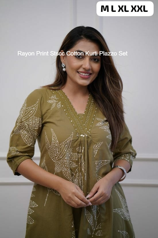 Rayon Print Stscc Cotton Kurti Plazzo Set