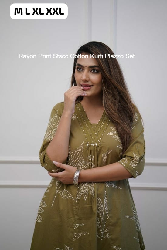 Rayon Print Stscc Cotton Kurti Plazzo Set