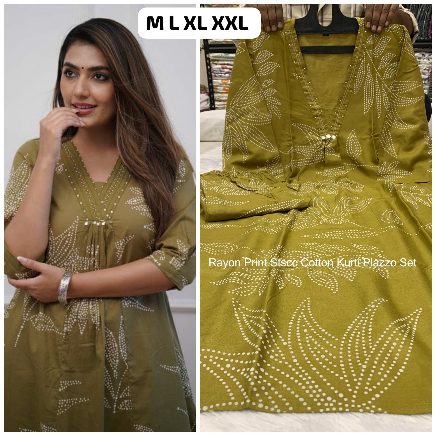 Rayon Print Stscc Cotton Kurti Plazzo Set
