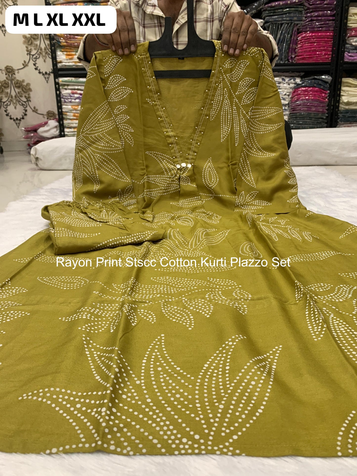 Rayon Print Stscc Cotton Kurti Plazzo Set