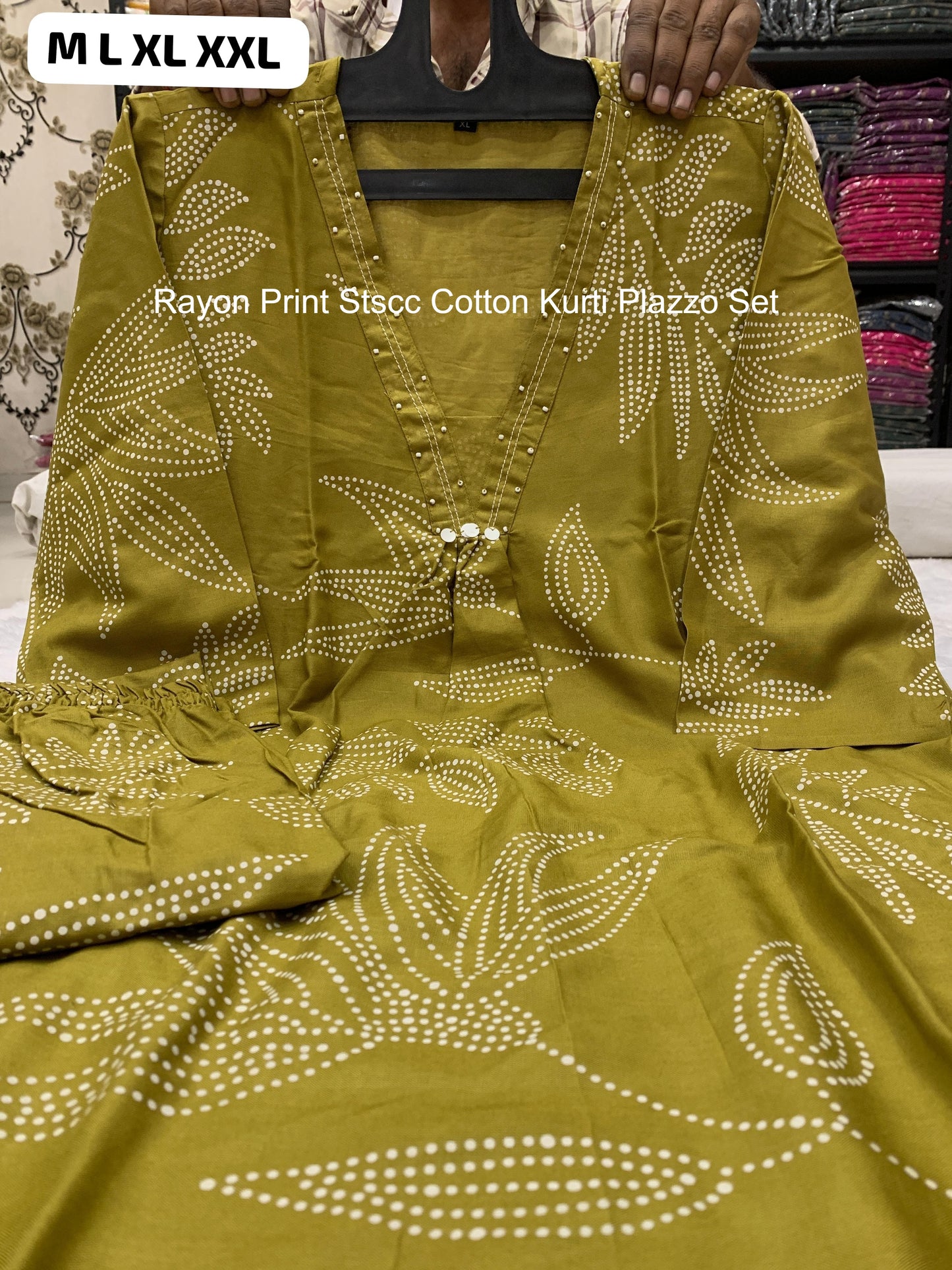 Rayon Print Stscc Cotton Kurti Plazzo Set