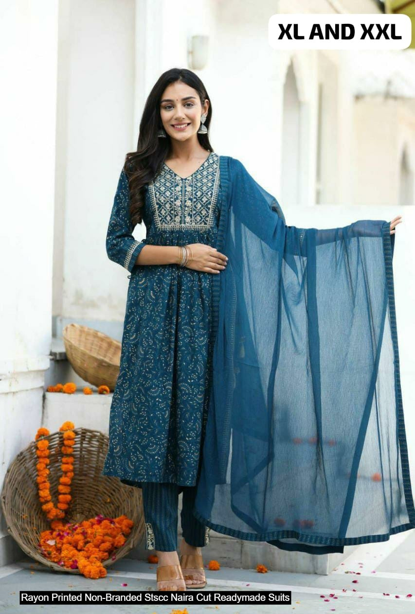 Rayon Printed Non-Branded Stscc Naira Cut Readymade Suits