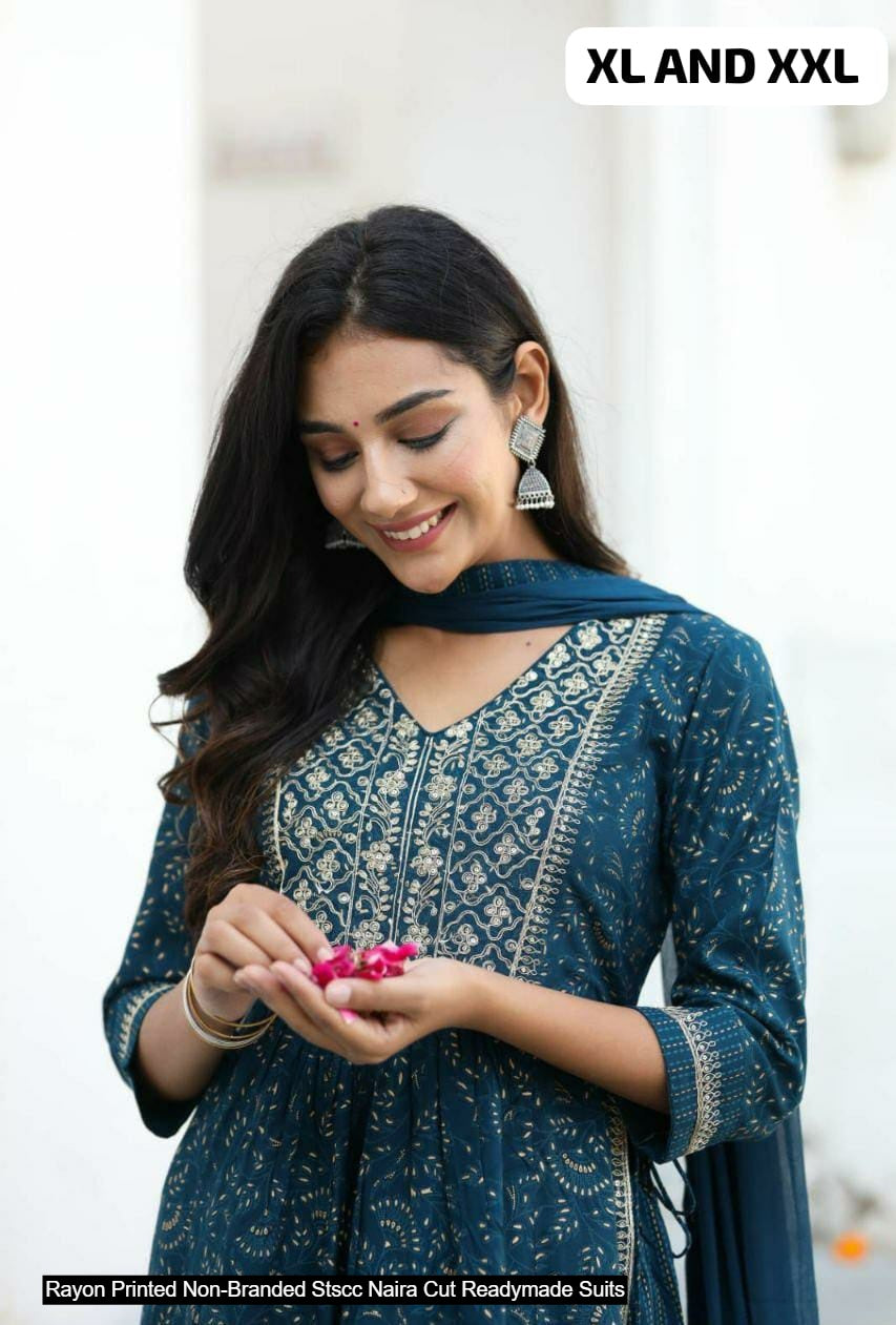 Rayon Printed Non-Branded Stscc Naira Cut Readymade Suits