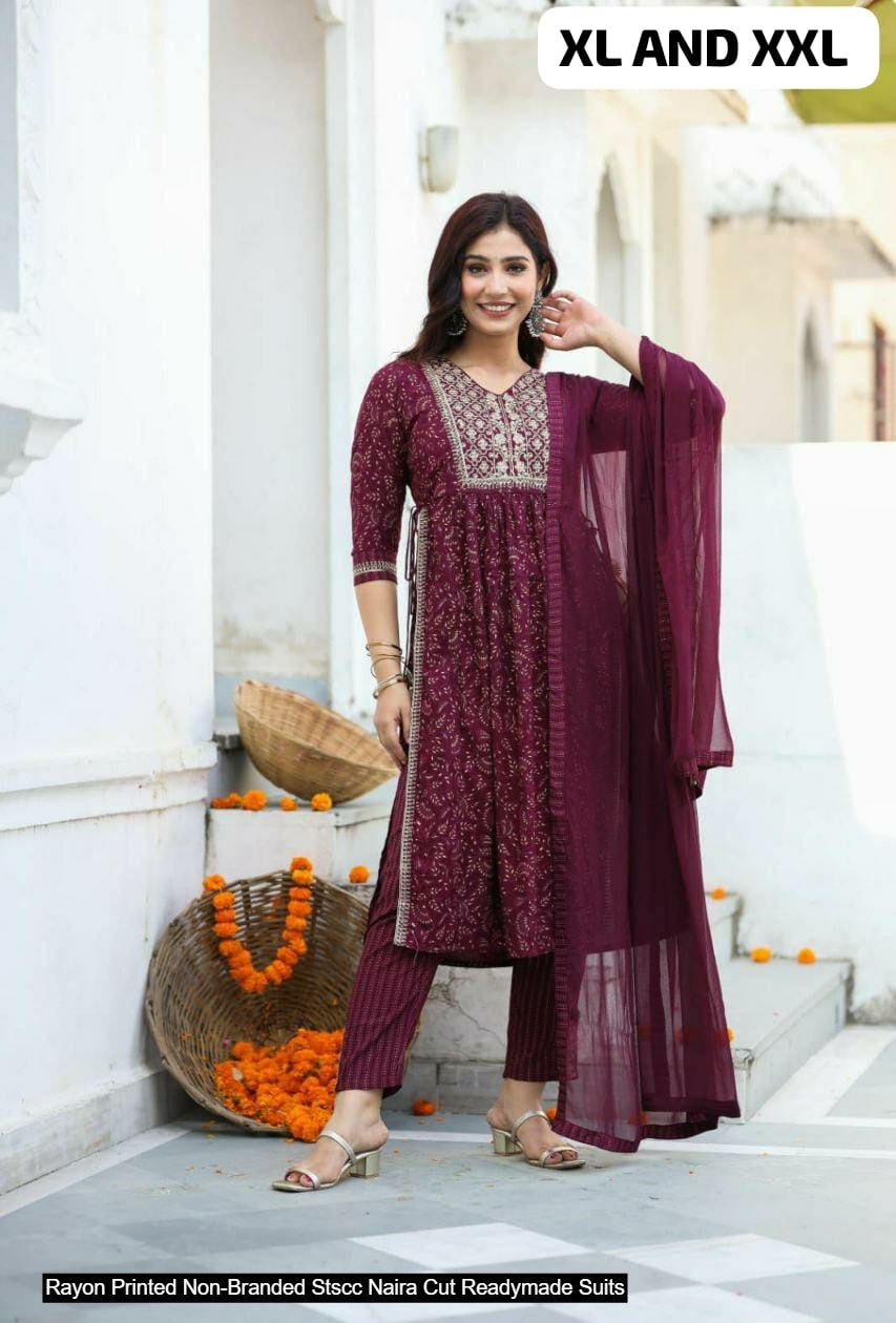 Rayon Printed Non-Branded Stscc Naira Cut Readymade Suits