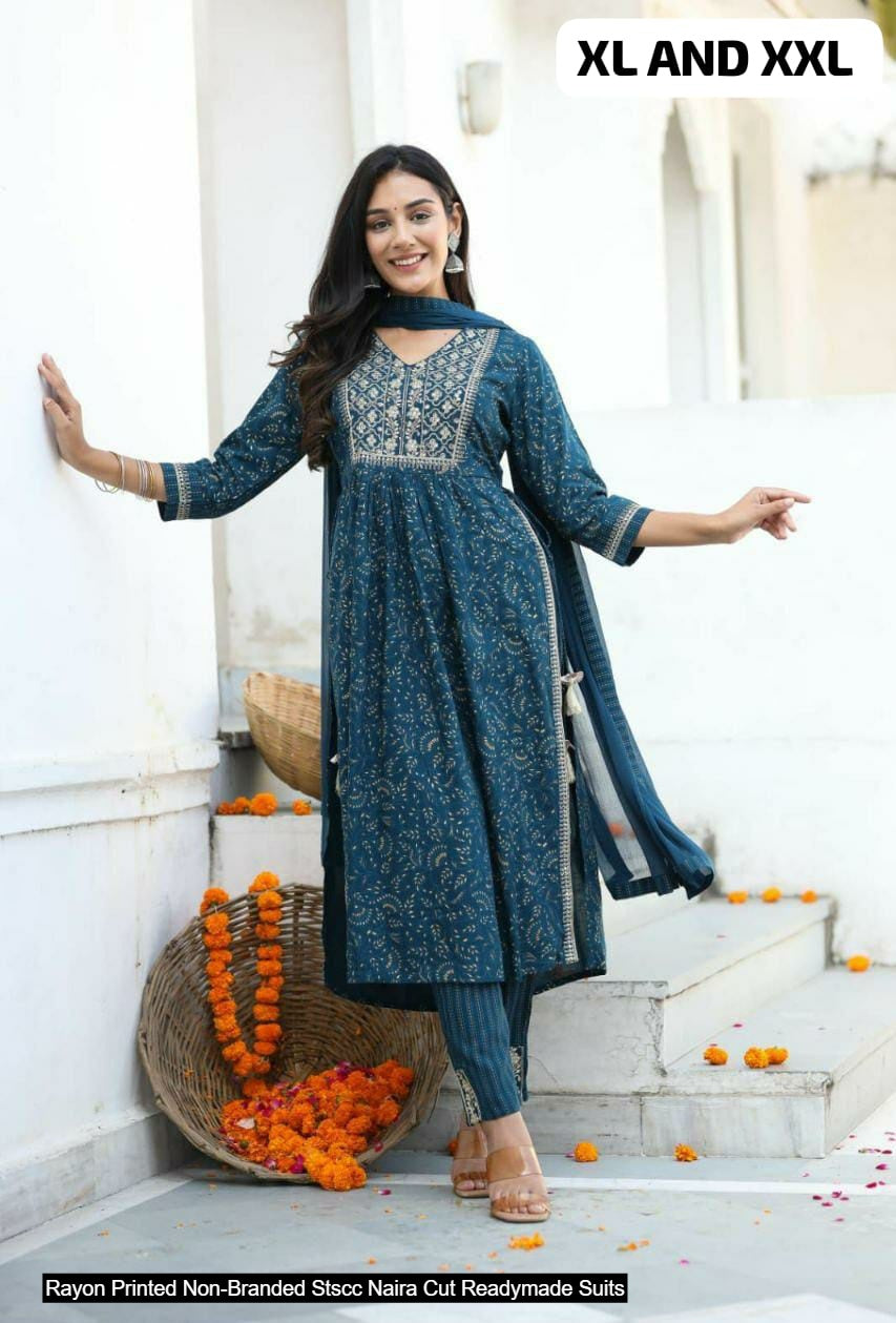 Rayon Printed Non-Branded Stscc Naira Cut Readymade Suits