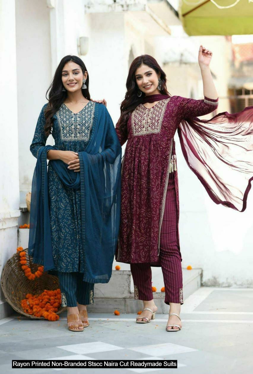 Rayon Printed Non-Branded Stscc Naira Cut Readymade Suits