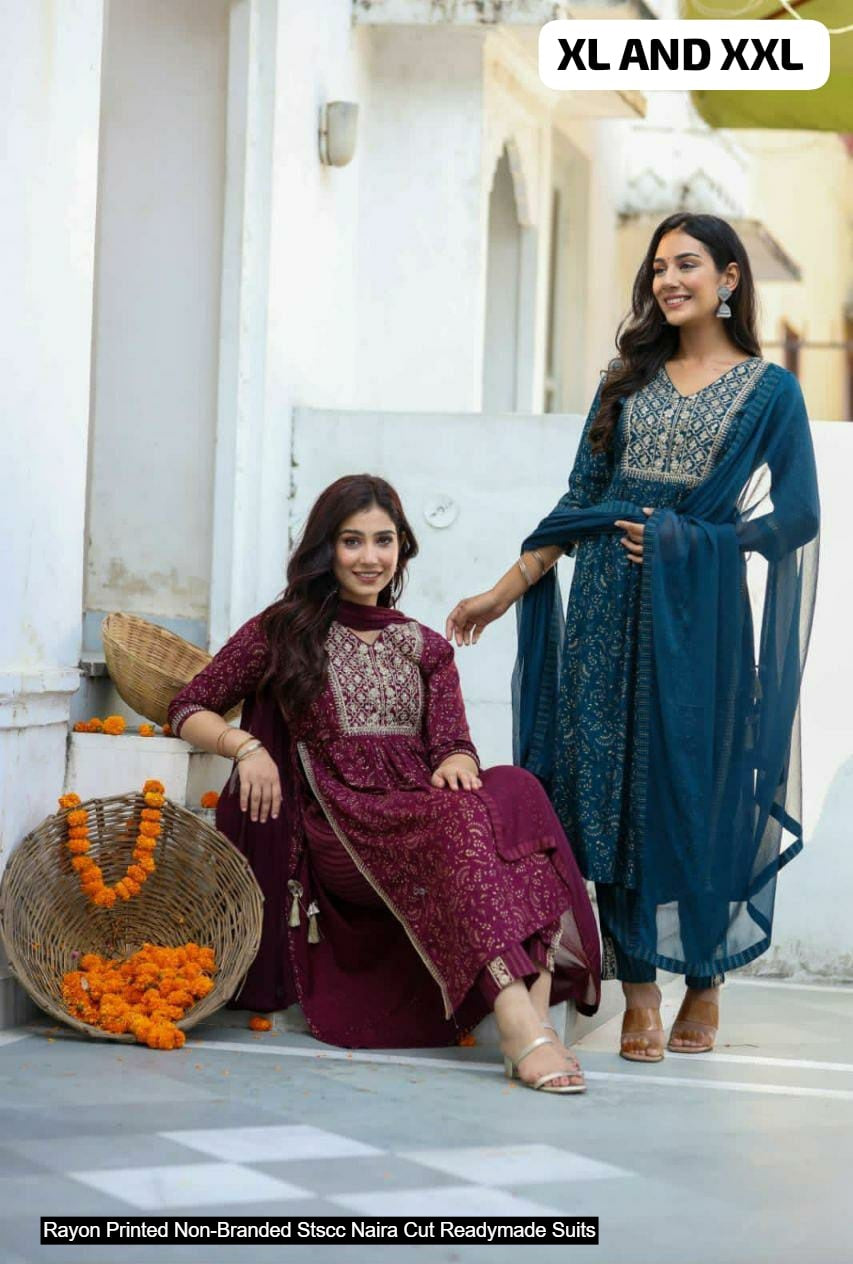 Rayon Printed Non-Branded Stscc Naira Cut Readymade Suits