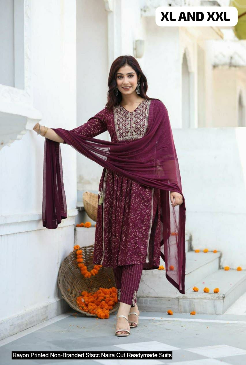 Rayon Printed Non-Branded Stscc Naira Cut Readymade Suits